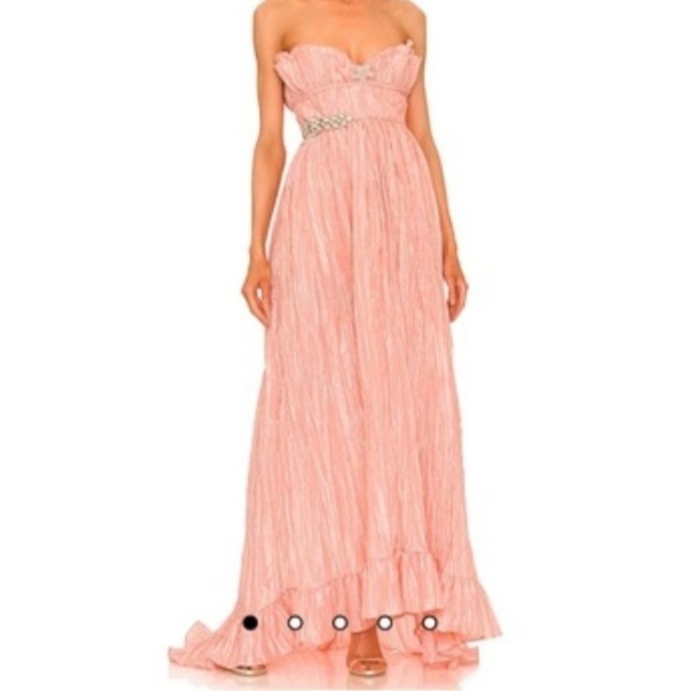 LoveShackFancy Katrina Dress Crinkle Taffeta Strapless Gown Pink Rhinestone 6